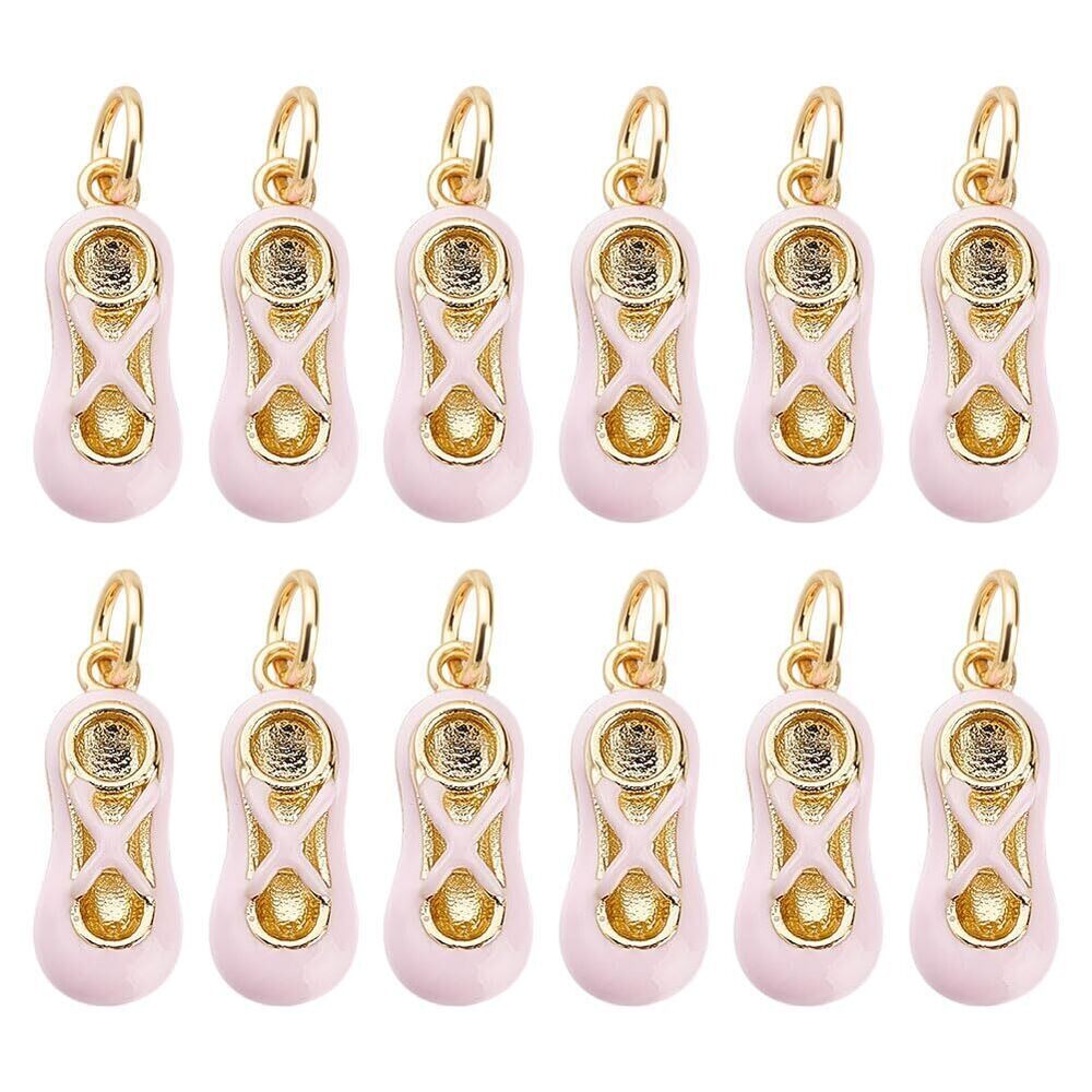 1903 12Pcs 18K Gold Plated Ballet Dancer Shoe Charms Brass Pink Pendants